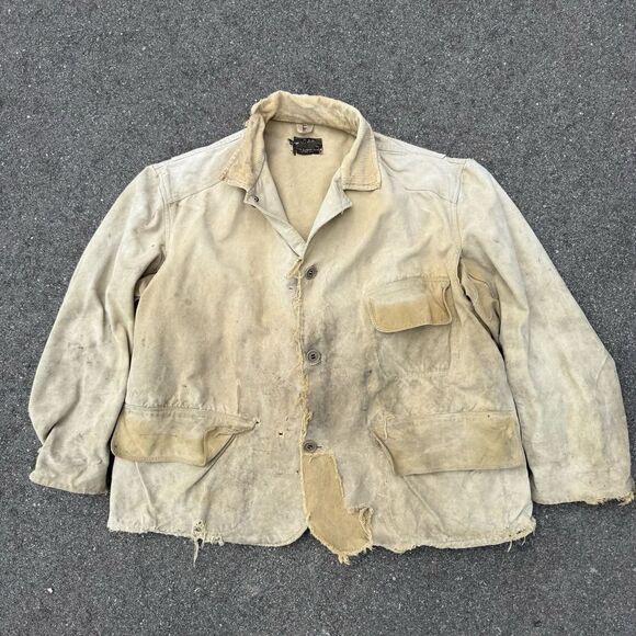 VTG 40s Duxbak Jacket Canvas Waterproof Hunting Distressed Faded Rainproof 44 - Picture 1 of 9